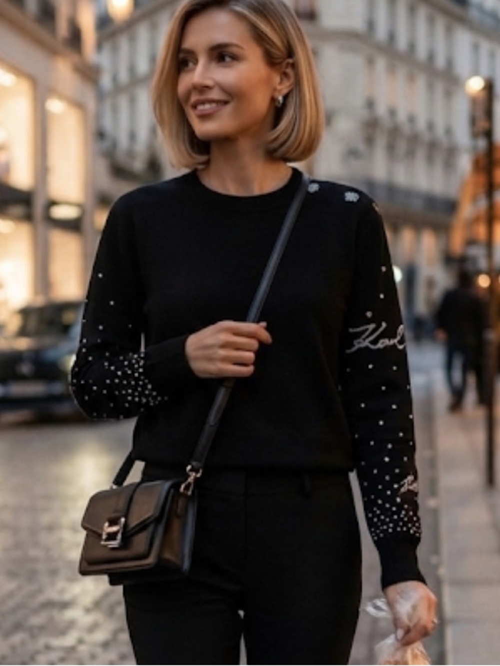 New Karl Lagerfeld Black Sweater with Silver Accents size М